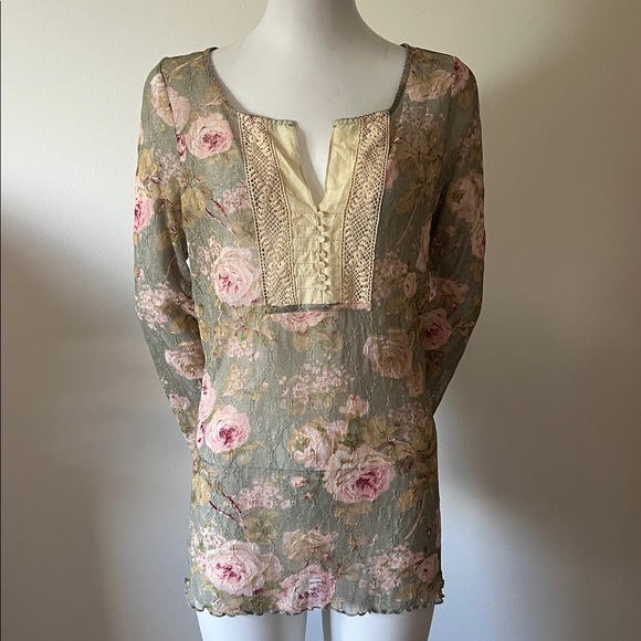 Ralph Lauren Denim & Supply Floral Sheer Long Sleeve Top with Lace Detail - Picture 3 of 13